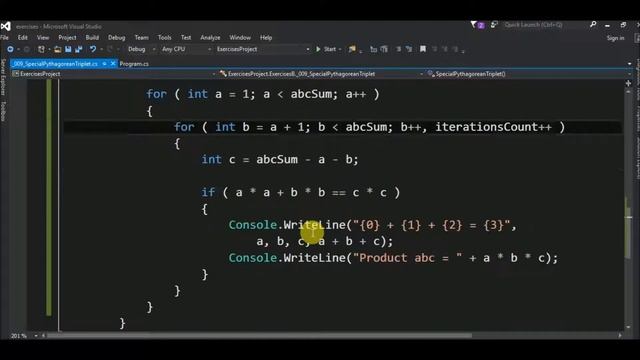 proj euler #9 special pythagorean triplet in c# смотреть онлайн