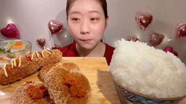ASMR Mentaiko Croquette and Cheesy Fried Chicken【Mukbang/ Eating Sounds】【English subtitles】 смотреть онлайн