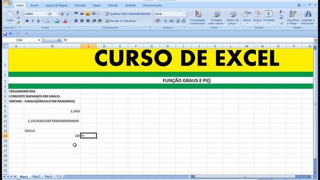 Curso de Excel Função GRAUS E PI() Conversión grados radianes conversão ângulos Converting degrees смотреть онлайн