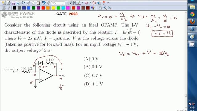 GATE 2008 ECE Output voltage of OP AMP with Diode in feedback смотреть онлайн