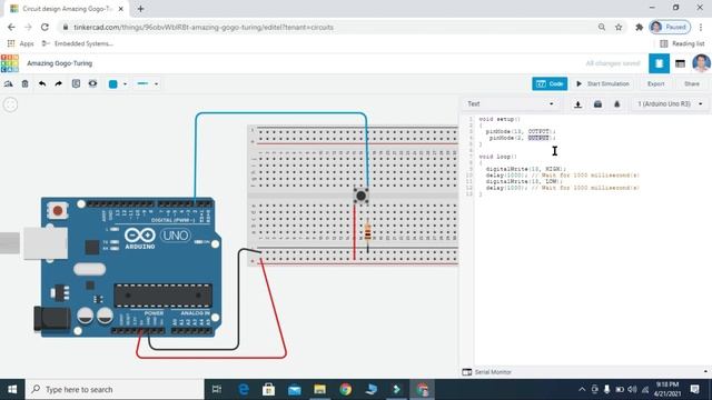 Arduino tutorial Control a LED with a push Button || Tinkercad смотреть онлайн