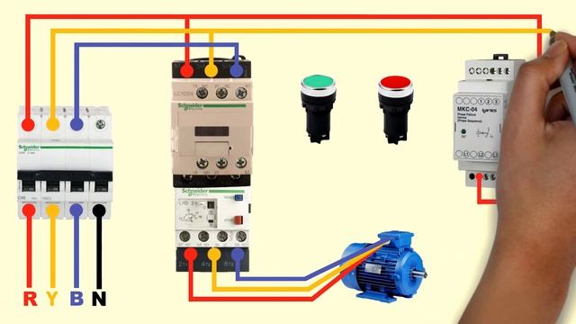 Phase failure relay connection with DOL starter смотреть онлайн