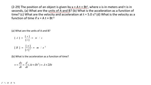 (2-29) The position of an object is given by x = A t + Bt2, where x is in meters and t is in second смотреть онлайн