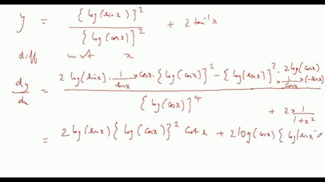 If y = {log cos x sin x} {logsin x cos x)^-1 + sin^-1(2x/1+x^2), find dy/dx at x= π/4 смотреть онлайн