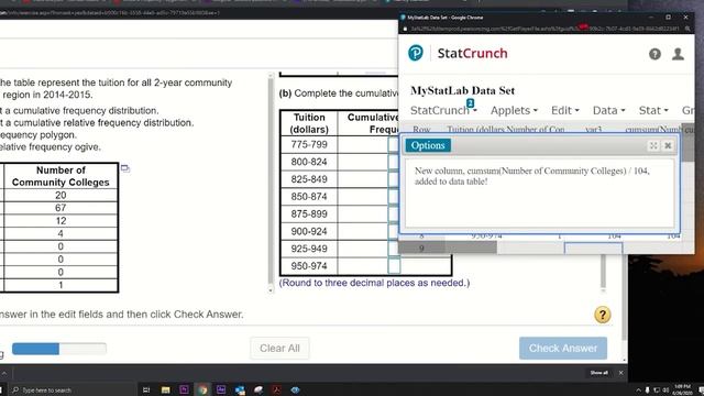 Create a Cumulative Frequency Distribution given a Frequency Distribution on StatCrunch смотреть онлайн