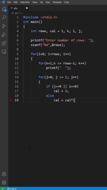 Code to print the pascal's triangle in c language🙂| C/C++| #programming #codechef #shorts смотреть онлайн