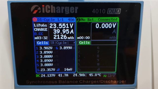Cycle 6S 40A on Discharge Resistor Bank 6S 40A and iCharger 4010DUO and Power Supply 24V 1800W смотреть онлайн