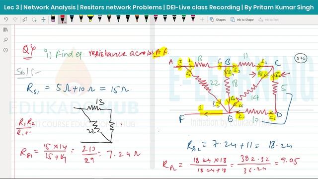 Lec-3 | Unit-2 | Network Analysis | Problems on Resistor Networks | DEI | Hindi смотреть онлайн