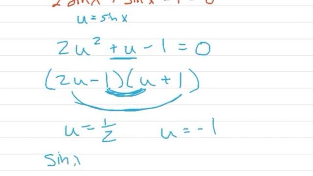 Solve 2sin^2x+sinx-1=0 смотреть онлайн