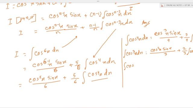 REDUCTION FORMULA COS ^n X Dx