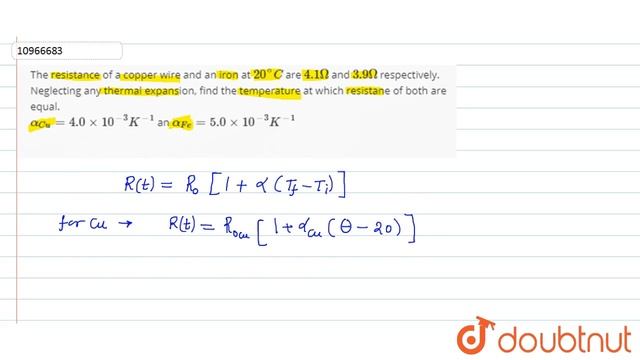The resistance of a copper wire and an iron at `20^C` are `4.1 Omega` and `3.9Omega` respectivel... смотреть онлайн