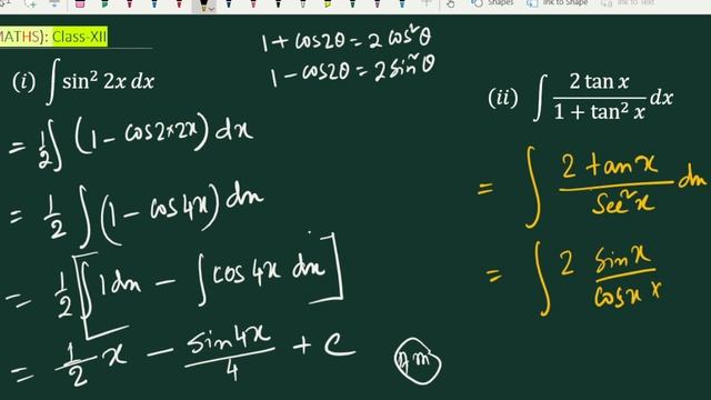 23+ No.: Integral: (i) ∫sin^22x dx (ii) ∫(2 tanx)/(1+tan^2x) dx (iii) ∫secx (secx+tanx)d смотреть онлайн