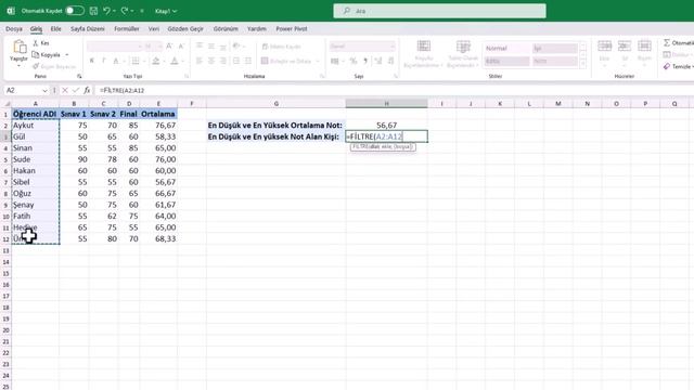EXCEL ORTALAMASI EN DÜŞÜK ve EN YÜKSEK VERİYİ ÇEKMEK смотреть онлайн