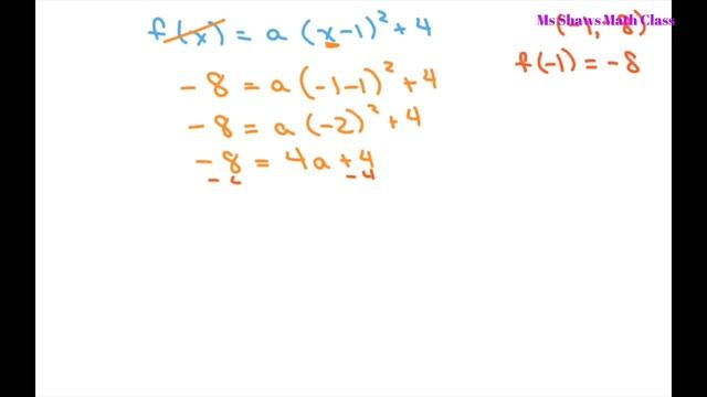 Find a,b,c Given Vertex is (1,4) And Passes through (-1,-8). Quadratic Function смотреть онлайн