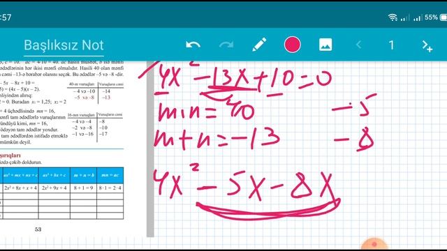 Riyaziyyat 8_ci sinif dərslik səhifə 53 ...ax^2+bx+c=0 kvadrat tənliyinin vuruqlara ayrılma ilə həl смотреть онлайн
