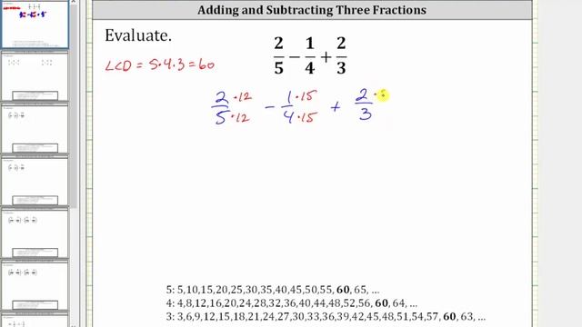 Add and Subtract Three Fractions (Unlike Denominators) смотреть онлайн