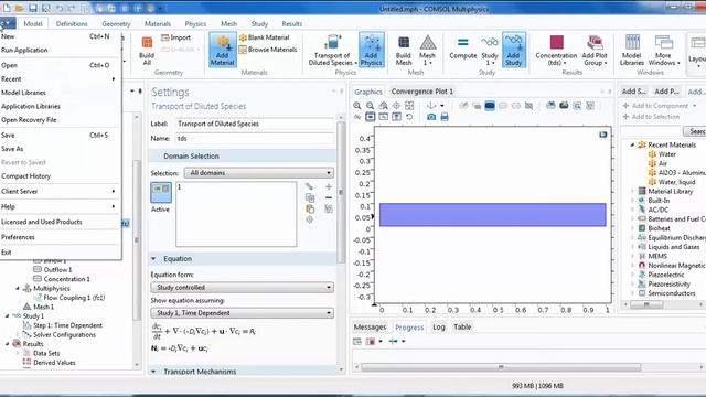COMSOL: Time Dependent Diffusion in 2D pipe flow (part 2) + order of module selection смотреть онлайн