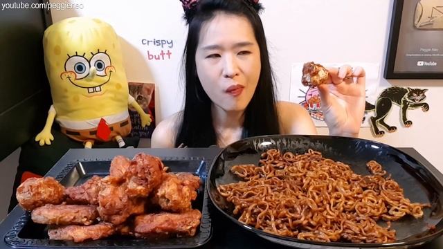 Korean Black Bean Noodles & Crispy Chicken! Jajangmyeon Ramen & Spicy Fried Chicken - Mukbang Asmr смотреть онлайн