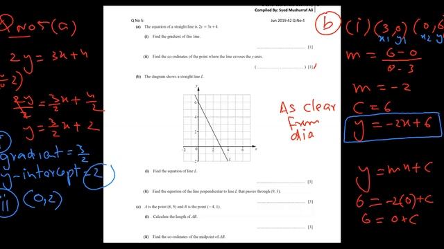 Jun 2019 Var 42 Q No 4 Topic O Level Coordinate Geometry