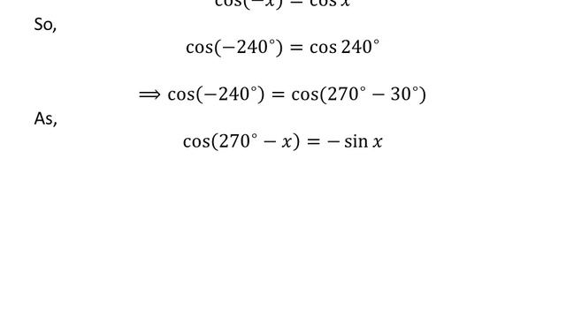 Cos -240 | Cos(-240) | Cos-240 | Second Method