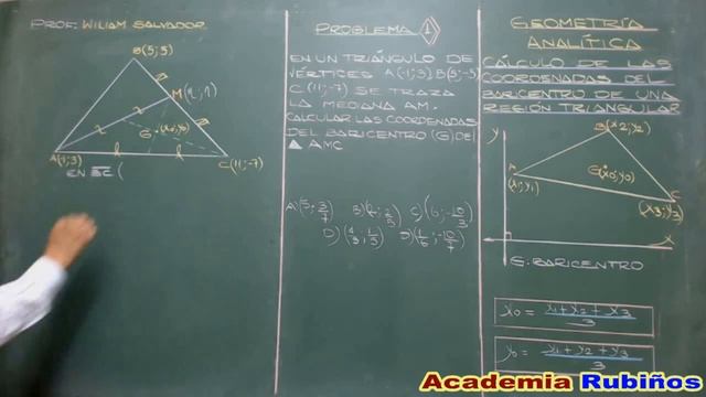 COORDENADAS DEL BARICENTRO EN UN TRIANGULO Y LA MEDIANA PROBLEMA RESUELTO DE NIVEL UNI