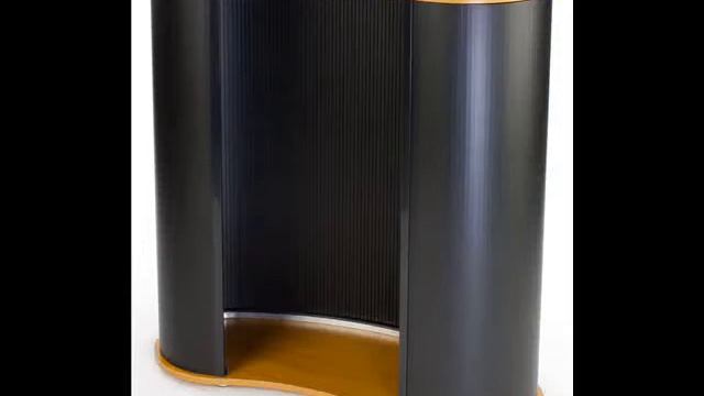 Pop-up Podium Counter with Kidney Bean Shaped Wood Grain Table Surface and Black Body - Portable смотреть онлайн