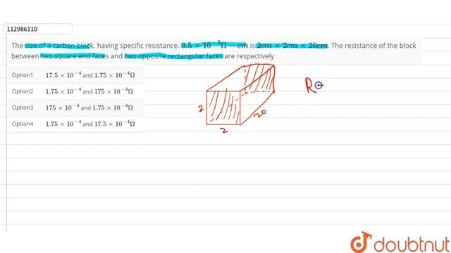 The size of a carbon block, having specific resistance. `3.5xx10^(-3)Omega-cm` is `2cmxx2cmxx2cm` смотреть онлайн