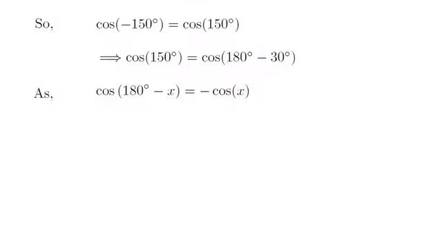 Cos(-150) | Cos -150 | Cos-150 | Cosine Of -150 Degree | Second Method