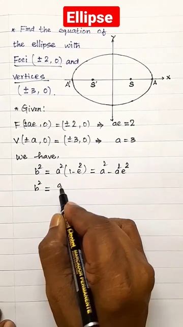 Find the equation of the ellipse with foci(±2, 0) and vertices(±3, 0). #easy #tutorial смотреть онлайн