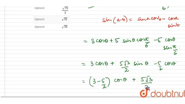 The maximum values of `3 costheta+5sin(theta-(pi)/(6))` for any real value of `theta` is: смотреть онлайн