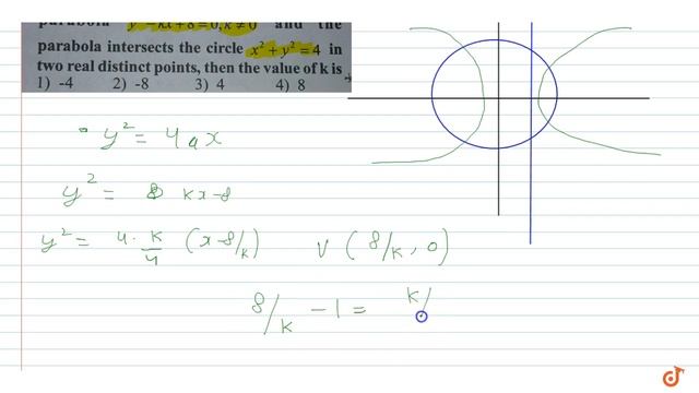 If the line x-1 = 0 is the directrix of the para bola `y^2 - kx + 8 = 0, k!=0` and the parabol... смотреть онлайн