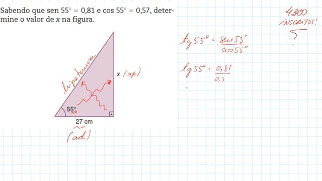 Sabendo que sen 55° = 0,81 e cos 55° = 0,57, determine o valor de x na figura. смотреть онлайн