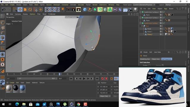 3D MODELING CINEMA 4D Jordan 1 Retro High Obsidian UNC