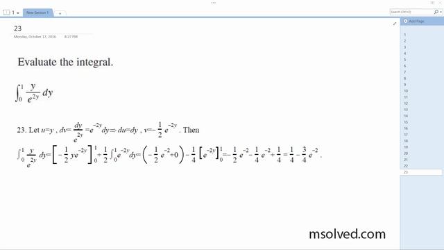 Integrate y/e^(2y) dy from y = 0 to 1 смотреть онлайн
