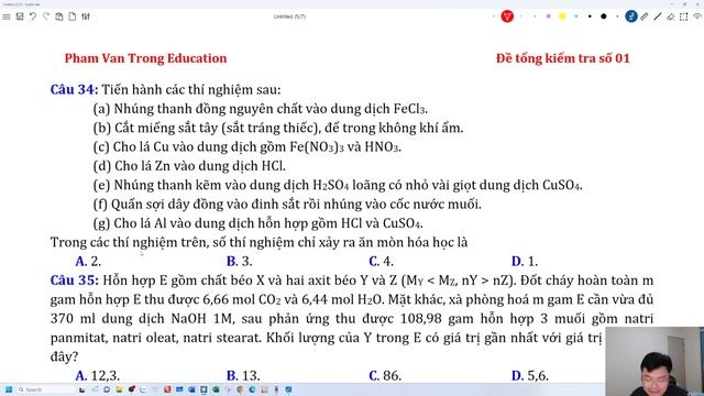 ĐỀ TỔNG KIỂM TRA MÔN HÓA HỌC 2K5 SỐ 01 смотреть онлайн
