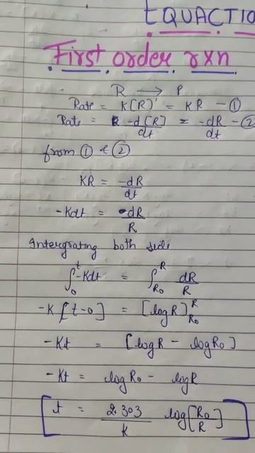 integrated rate equation/first order reaction class 12 chemistry #shorts #youtube #science