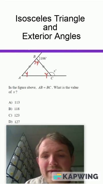 Isosceles Triangles And Exterior Angles #shorts #maths #satmath #sat #algebra #isosceles #angles