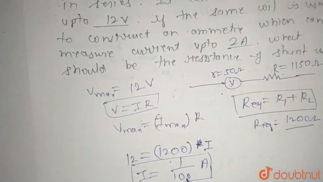 A Volmeter Coil Has Resistance 50.0 Omega And A Resistor Of 1.15 K Omega Is Connected In Series....