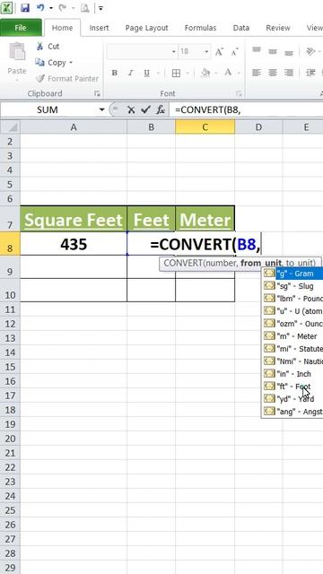 How Convert Square Feet Into Meter In Excel || Sq Ft To Mtr