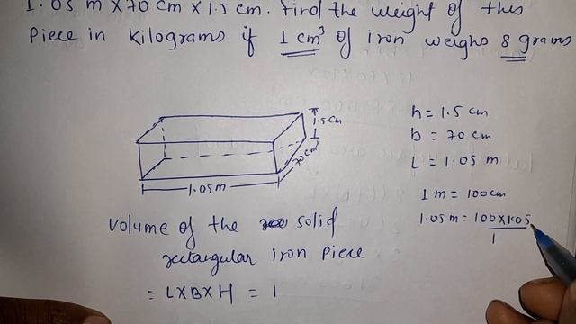 A solid rectangular piece of iron measures 1.05 m × 70 cm × 1.5 cm. find the wight of this.... смотреть онлайн
