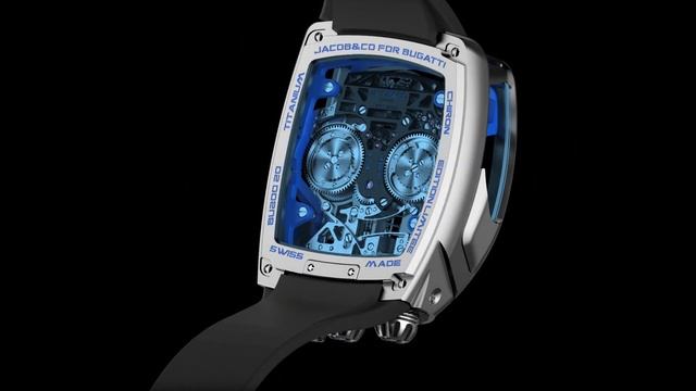 Bugatti Chiron Tourbillon by Jacob & Co timepiesce watch with tiny working W16 Engine inside смотреть онлайн