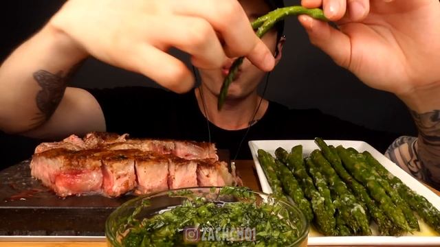 ASMR T-BONE STEAK & GARLIC ASPARAGUS MUKBANG (No Talking) COOKING & EATING SOUNDS | Zach Choi ASMR смотреть онлайн