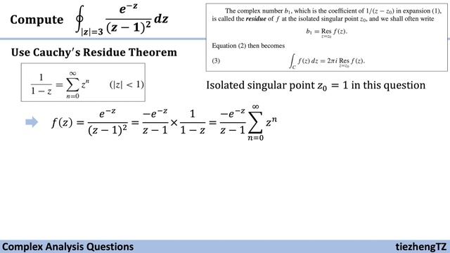 [Complex Analysis] Use Cauchy’s Residue Theorem to Compute the Integral e^(-z)/(z-1)^2. смотреть онлайн