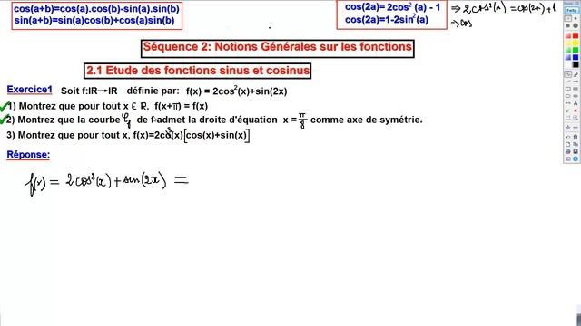MATHS. BAC FRANCAIS. SEQUENCE2.LECON 4.  ETUDE DES FONCTIONS SINUS ET COSINUS (PARTIE3)