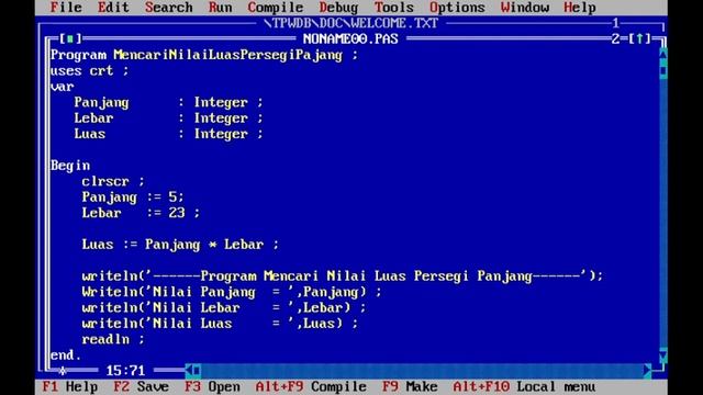 Program Mencari Nilai Luas Persegi Panjang | Pascal смотреть онлайн