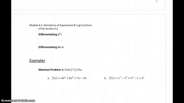 MATH 151 Module 6.1 Part 2 - Differentiating e^x and ln x смотреть онлайн