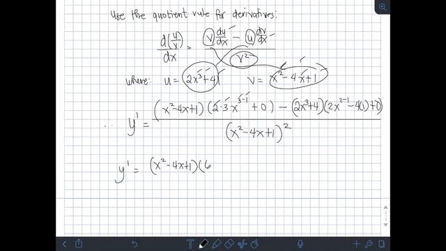 Derivative Practice #3: derivative of (2x^3 + 4)/(x^2 - 4x + 1) (quotient rule) смотреть онлайн