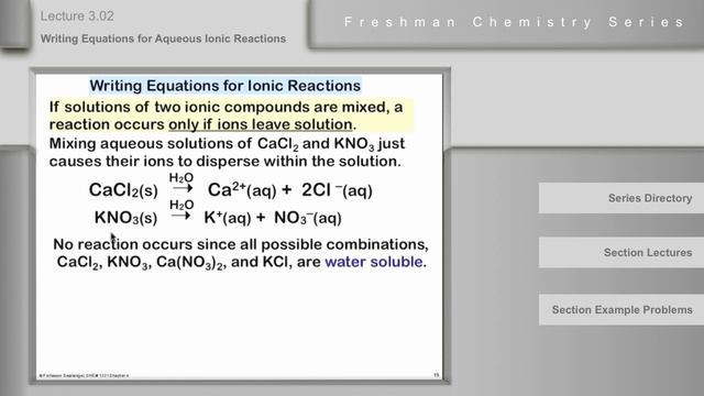 Chemistry Help Lecture 3.02: Writing Equations For Aqueous Ionic Reactions