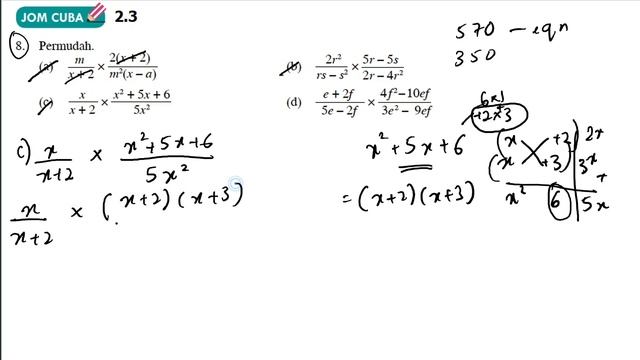 Jom cuba 2.3 No 8 | Matematik Tingkatan 2 Bab 2 pemfaktoran dan pecahan algebra | KSSM Buku Teks смотреть онлайн