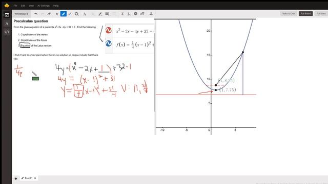 find vertex focus, latus rectum for a parabola with equation written in standard form. смотреть онлайн